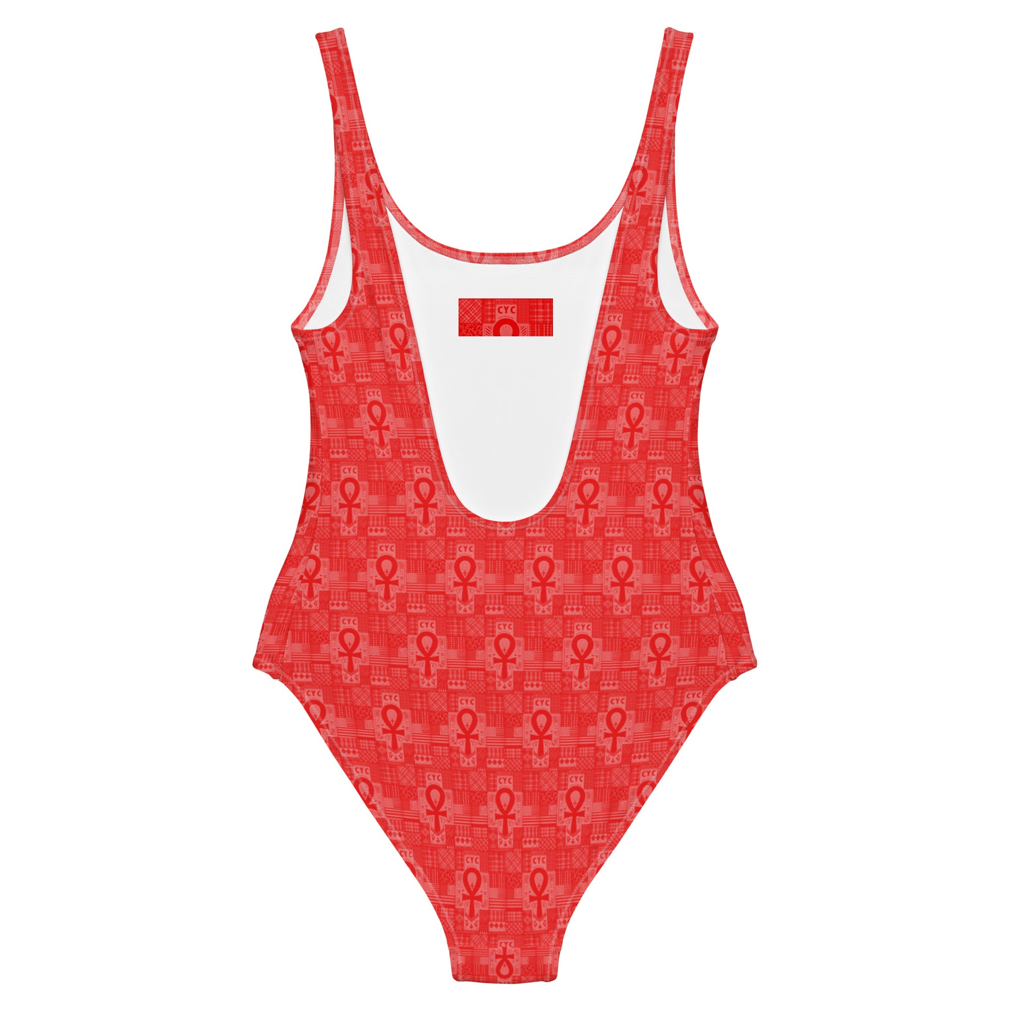 Red Ankh patchwork One-Piece Swimsuit