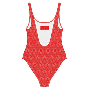 Red Ankh patchwork One-Piece Swimsuit