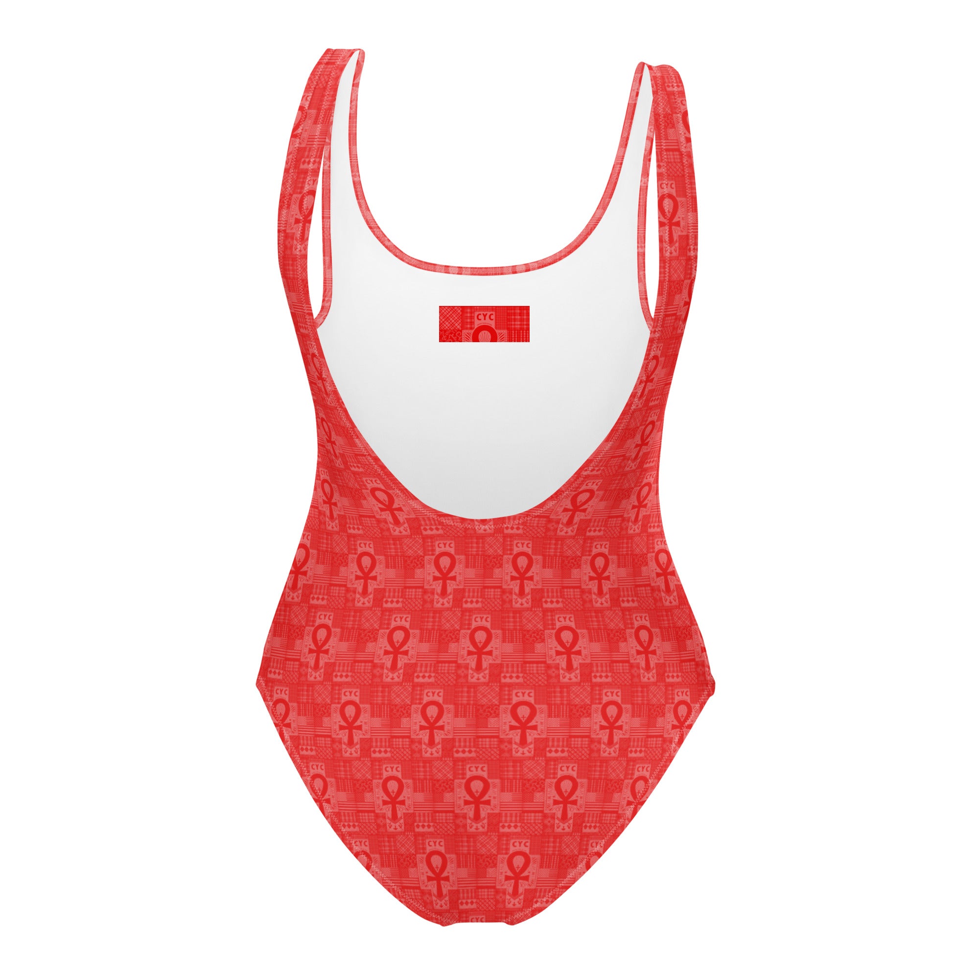 Red Ankh patchwork One-Piece Swimsuit