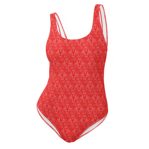 Red Ankh patchwork One-Piece Swimsuit