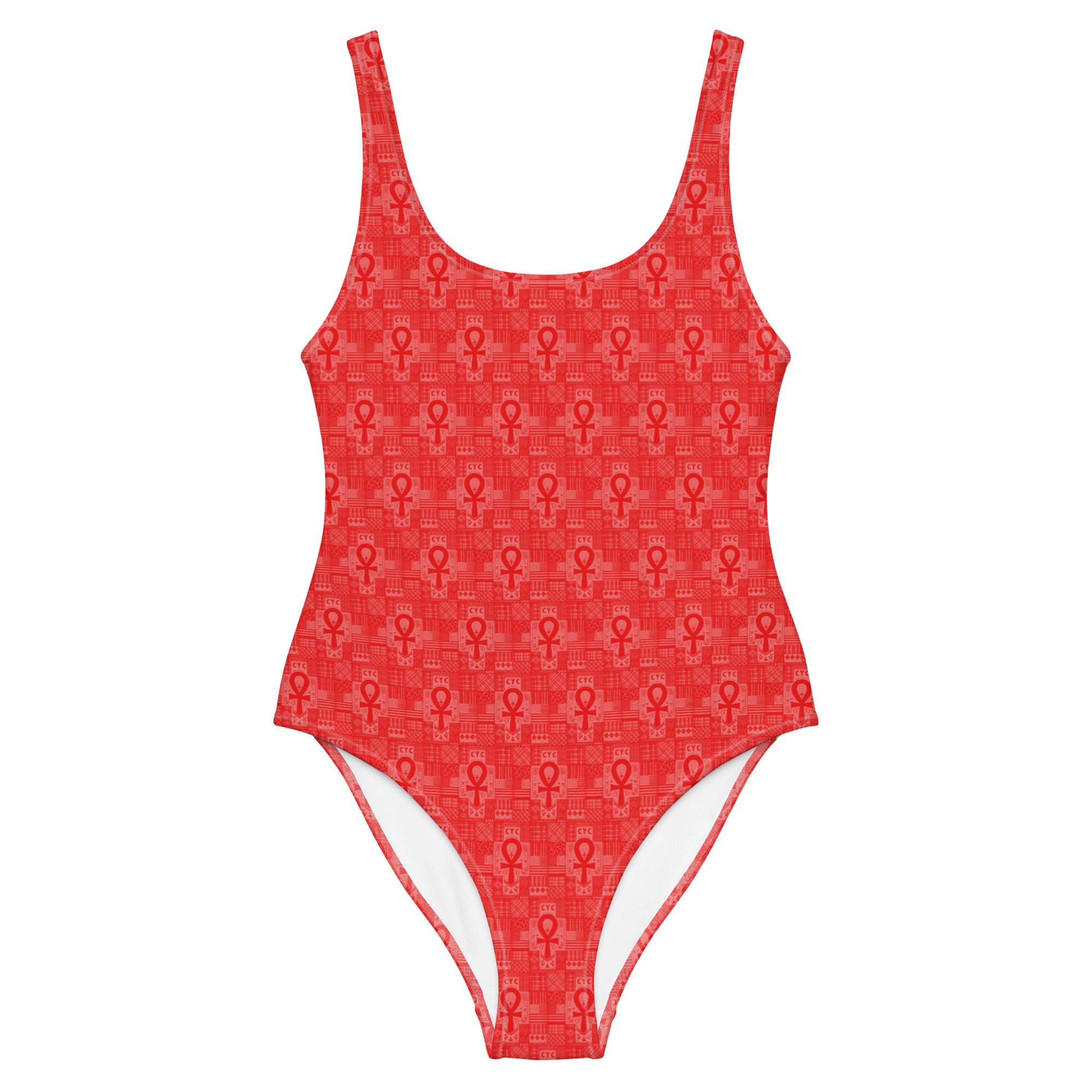 Red Ankh patchwork One-Piece Swimsuit