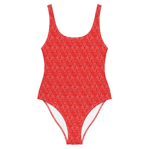 Red Ankh patchwork One-Piece Swimsuit