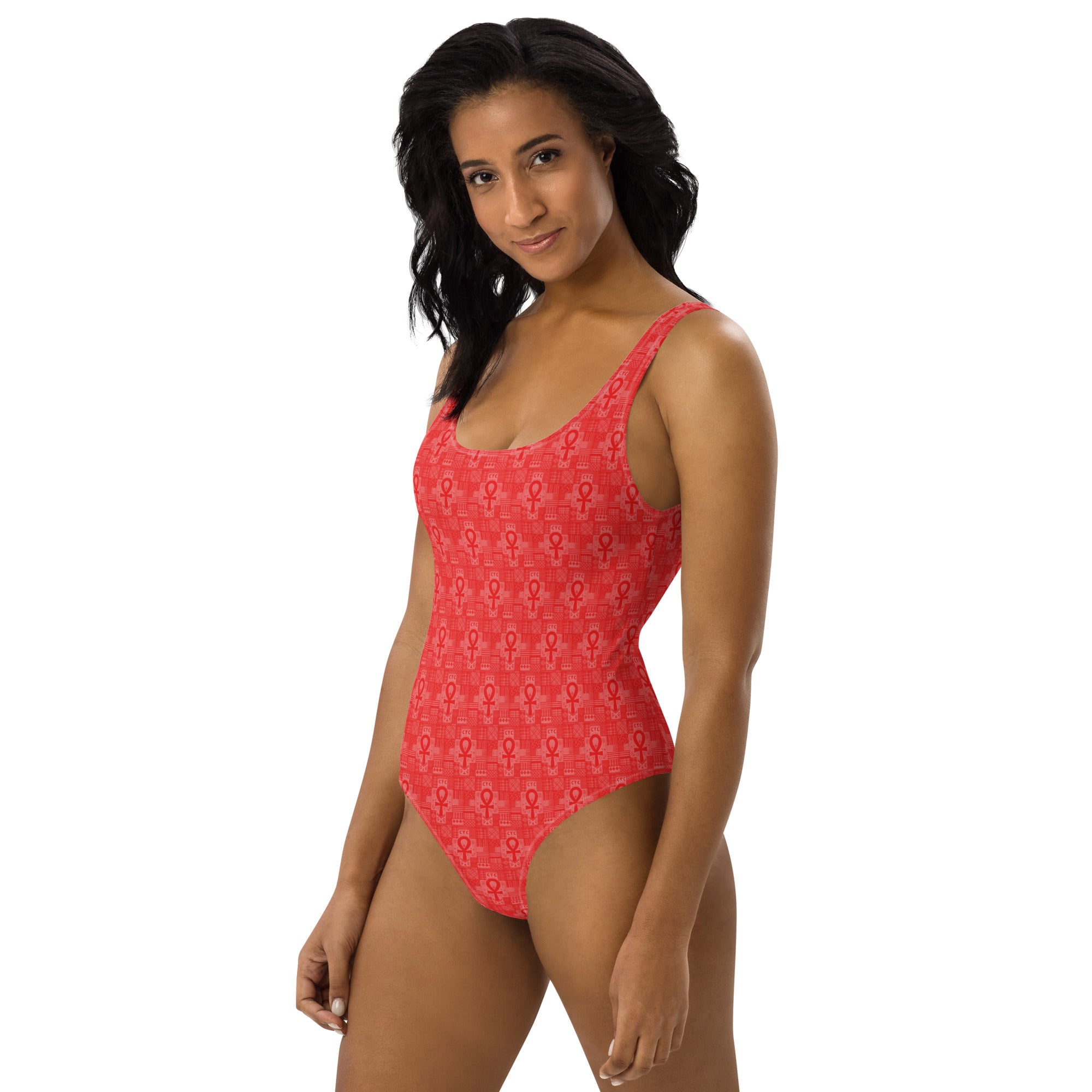 Red Ankh patchwork One-Piece Swimsuit