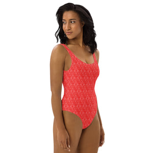 Red Ankh patchwork One-Piece Swimsuit