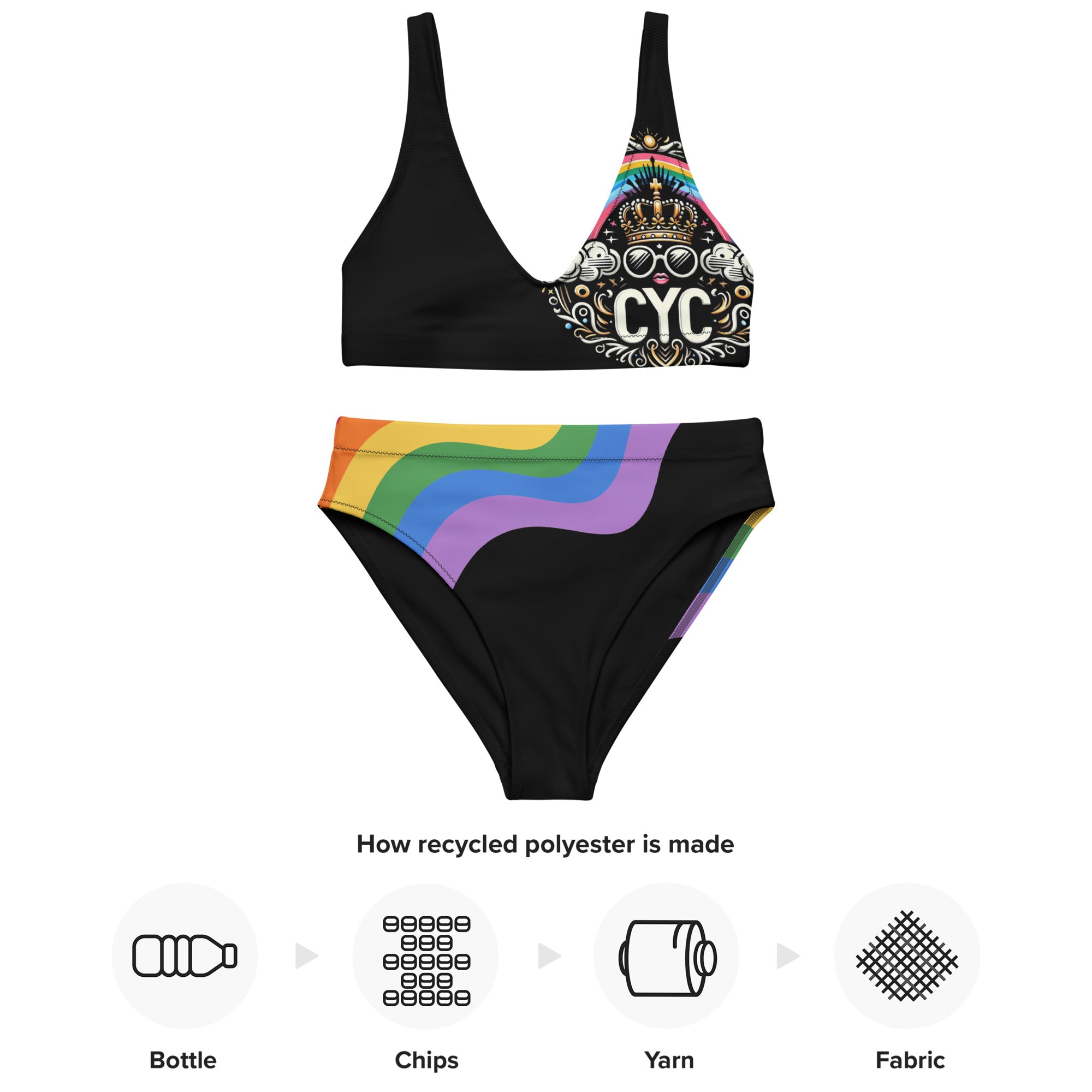 CYC Pride Logo Black high-waisted bikini