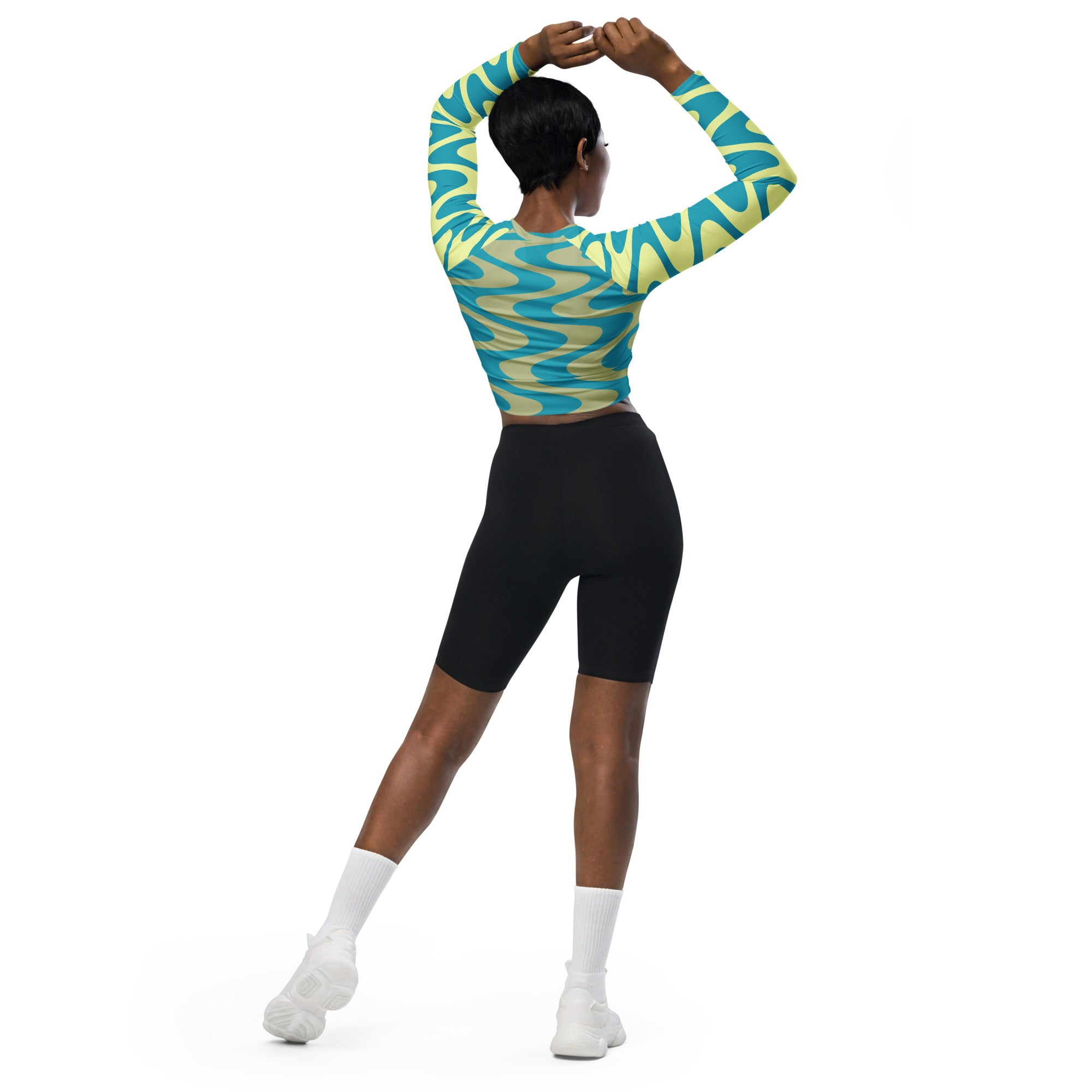 Teal/Lime CYC wave Recycled long-sleeve crop top