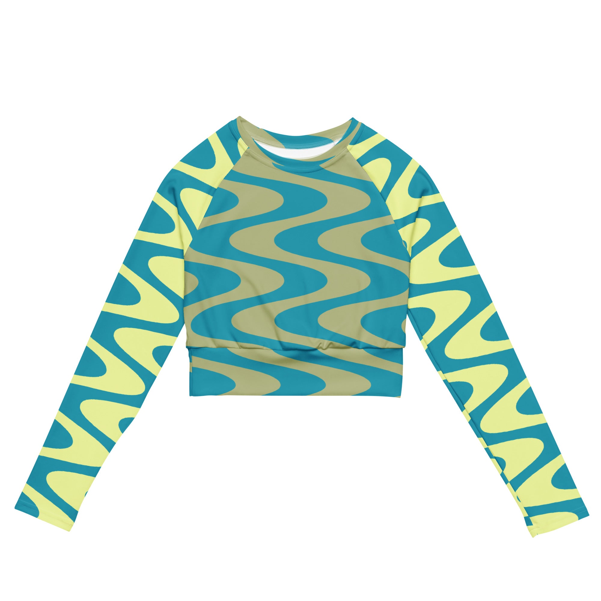 Teal/Lime CYC wave Recycled long-sleeve crop top