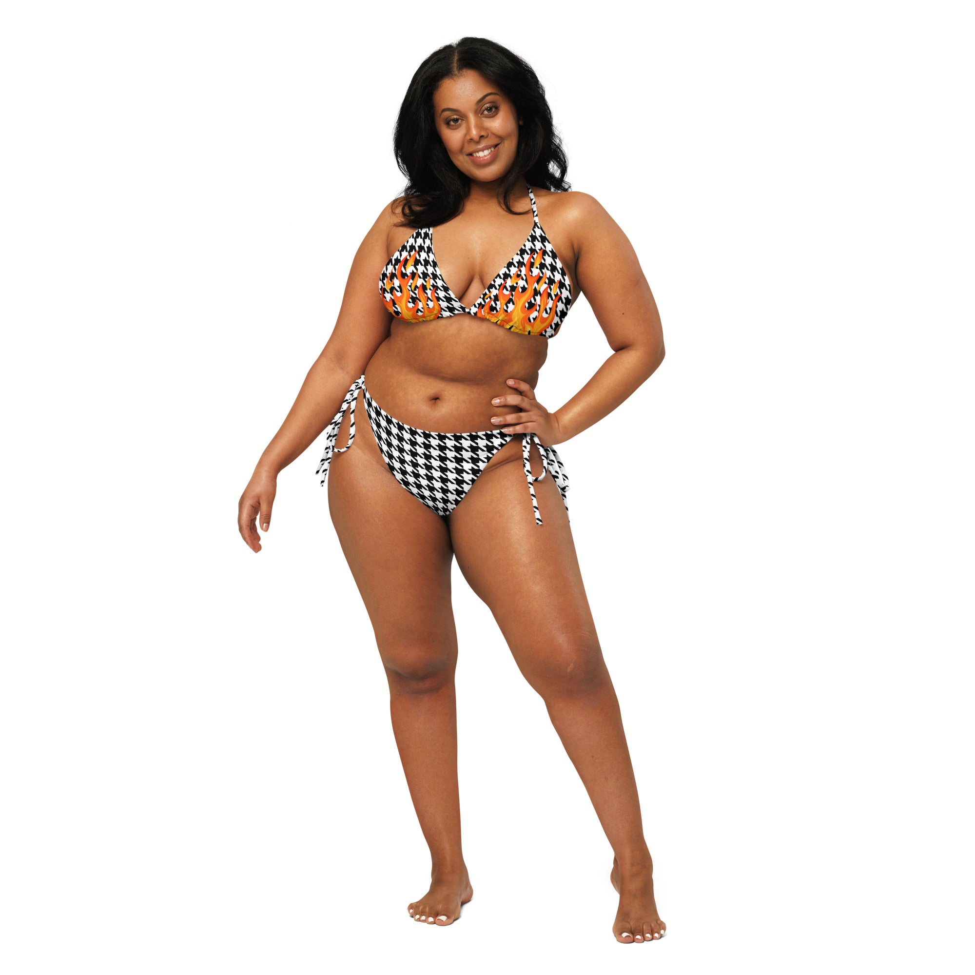 CYC houndstooth flame recycled string bikini