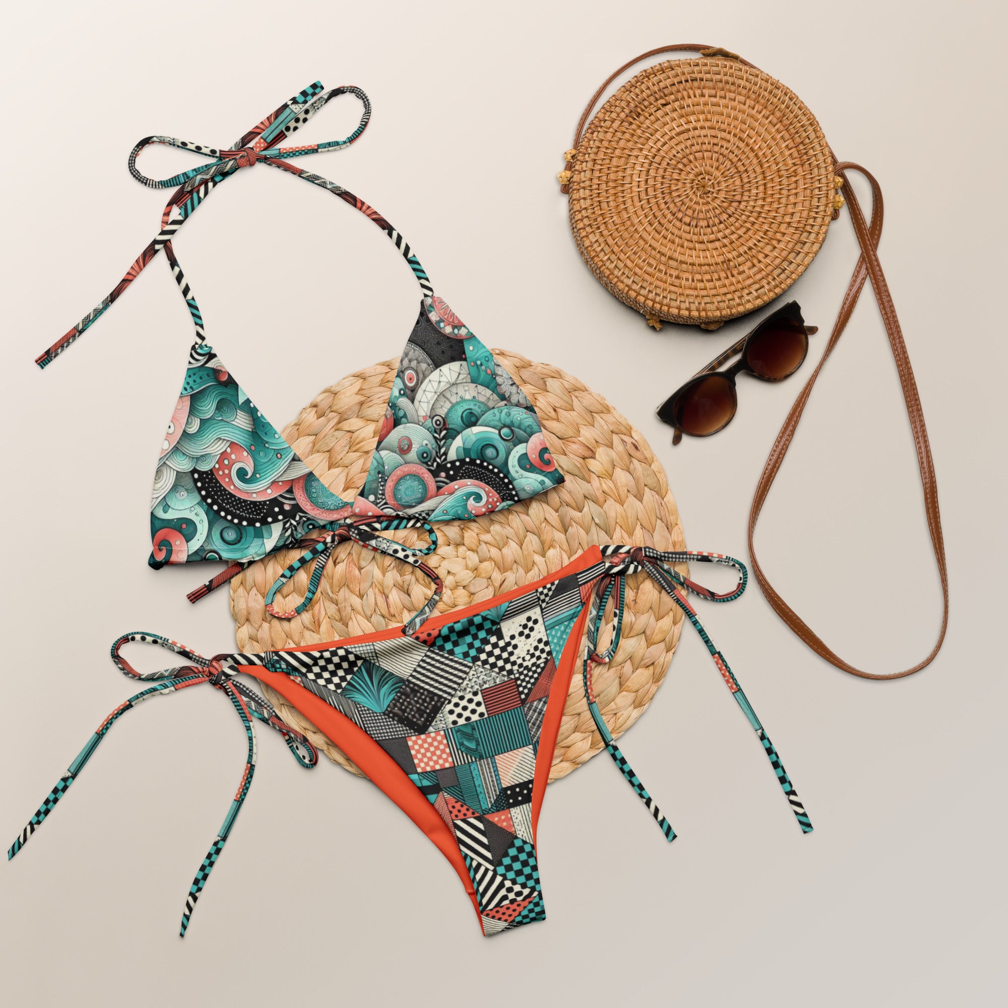 CYC Teal Swirl All-over print recycled string bikini