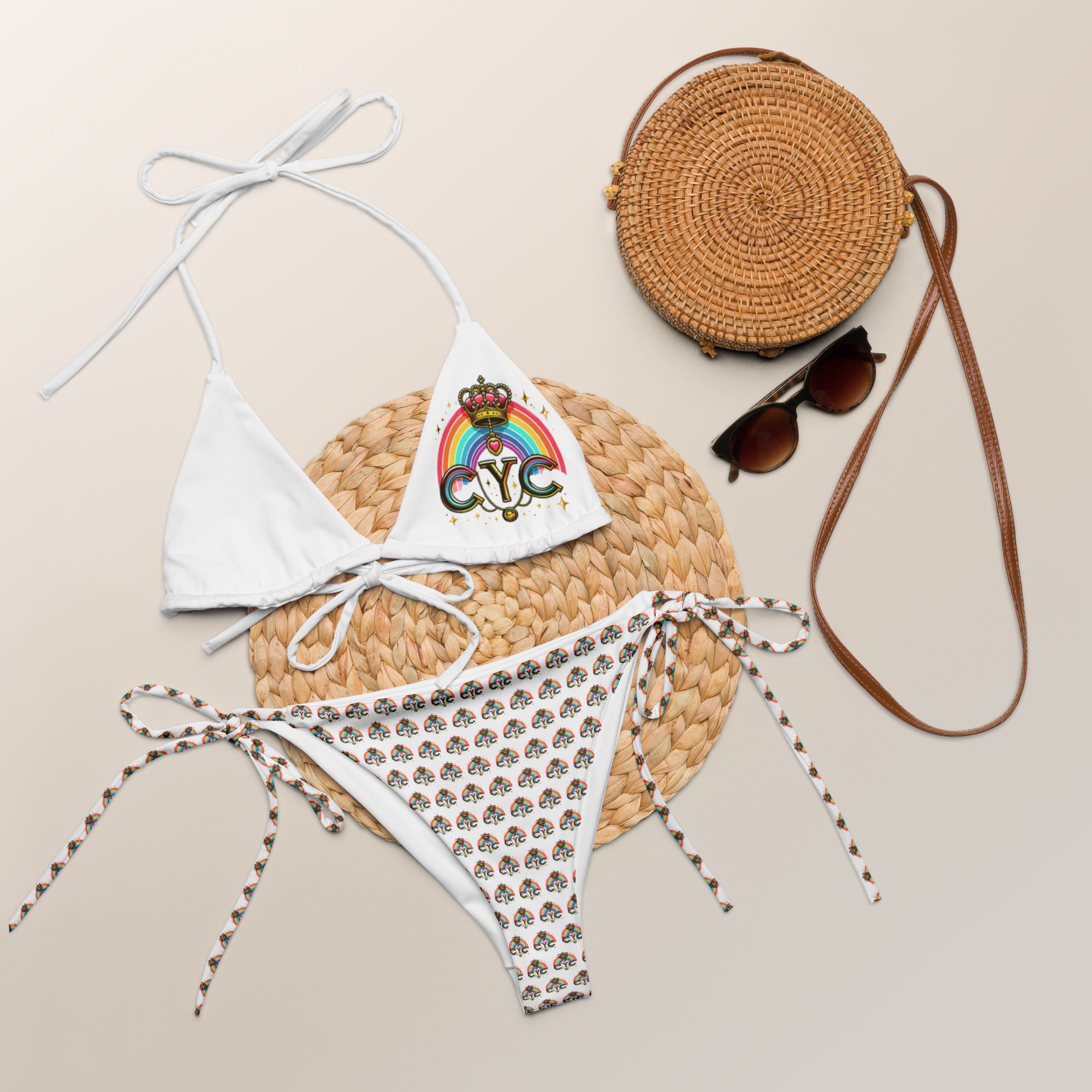 CYC White Pride Logo recycled string bikini