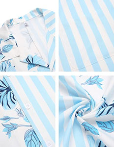 COOFANDY Men Matching Sets Outfits Hawaiian Striped Shirt Short Sleeve Summer Sets