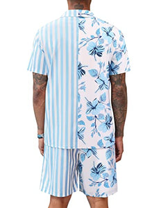 COOFANDY Men Matching Sets Outfits Hawaiian Striped Shirt Short Sleeve Summer Sets