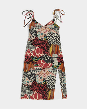 African C.Y.C  Women's All-Over Print Tie Strap Split Dress