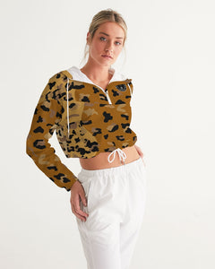 Brown cheetah Women's Cropped Windbreaker