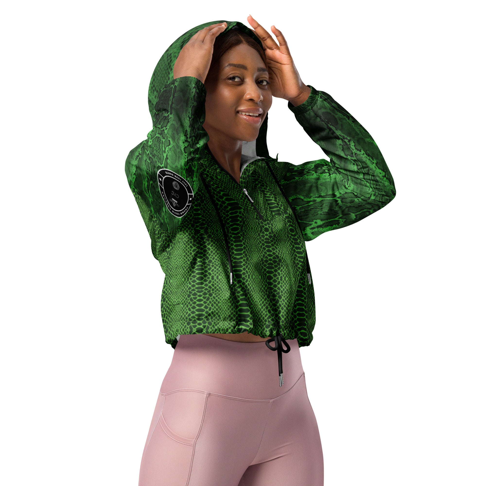 Green Snake Print C.Y.C Women’s cropped windbreaker