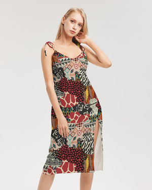 African C.Y.C  Women's All-Over Print Tie Strap Split Dress