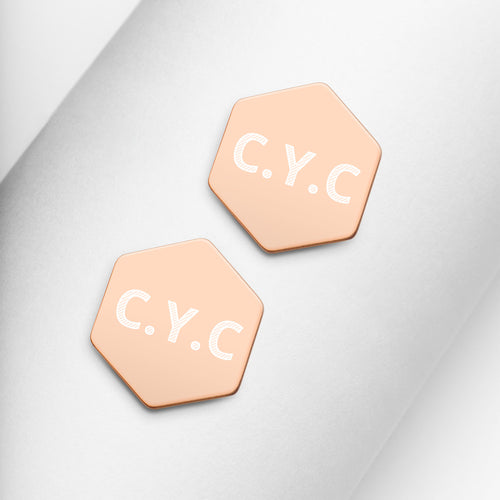 C.Y.C Sterling Silver/ Gold Hexagon Stud Earrings